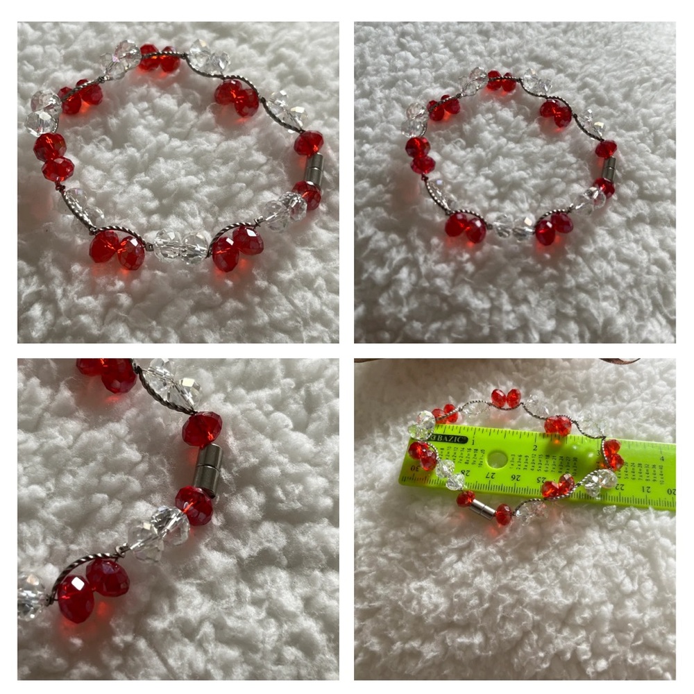 Red and white glass beads bracelet beautiful and elegant